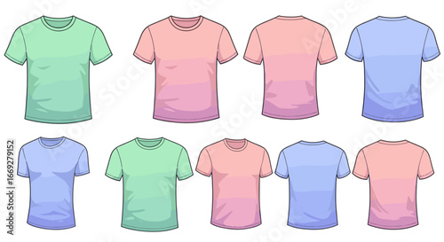Gradient T Shirt Set with Different Pastel Colors
