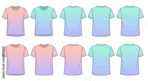 Gradient T Shirt Set with Different Pastel Colors