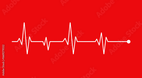 Heartbeat Line ECG Pulse Illustration on Red Background
