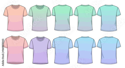 Gradient T Shirt Set with Different Pastel Colors