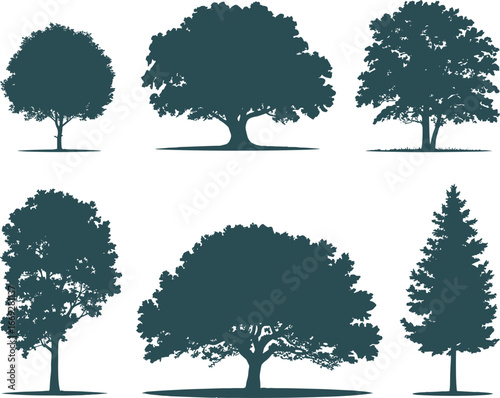 Tree silhouette collection, natural forest shapes, botanical plant design, landscape elements, nature illustration, eco concept, environment art, outdoor scenery, greenery