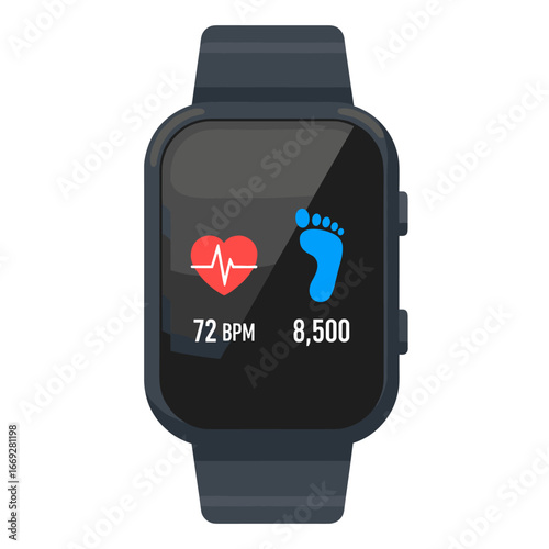 "Fitness Tracker Watch Displaying Heart Rate and Steps"