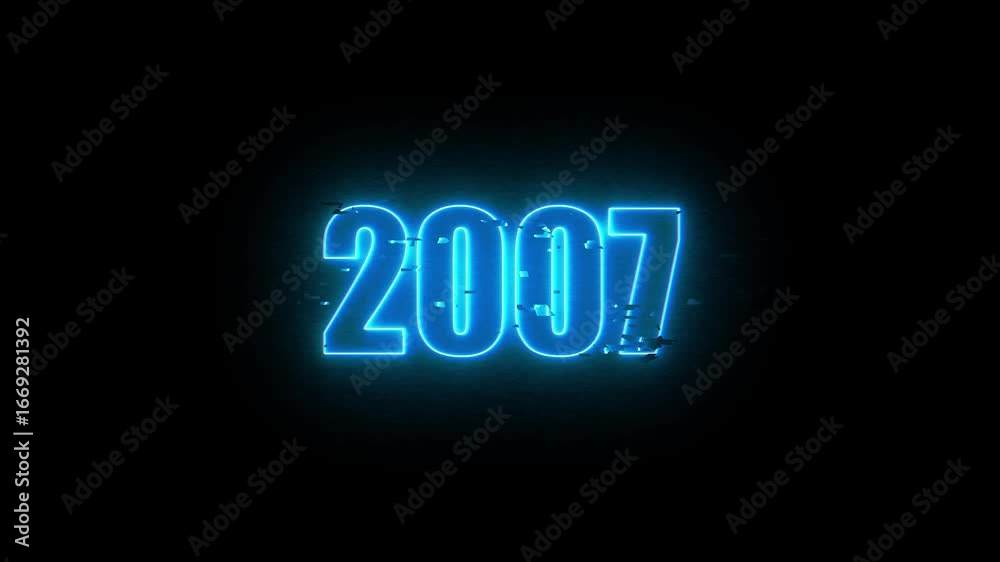 2007 Neon Sign, Vibrant Blue Glow Against Dark Jahreswechsel, Schrift mit Neonschein 4k video Background animation