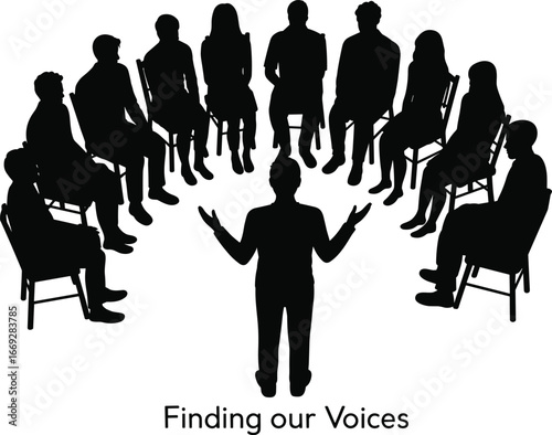 Support group meeting, group therapy session, community discussion circle, facilitator leading talk, mental health support, emotional wellness gathering, communication help