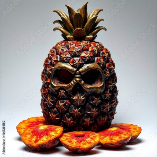Silhouetted backlighting smooth gradient transitions, light source behind pineapple cut in with generative ai