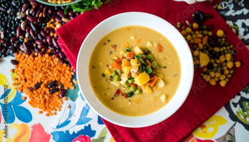 Creamy Vegetable Soup, Overhead Shot, Kitchen
