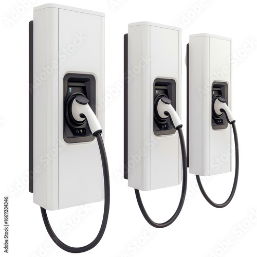 Electric vehicle charging stations with modern design and multiple ports
