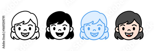 Happy Girl Icon Set Multiple Style Collection