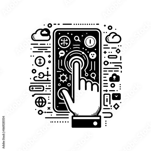 Finger tapping screen for icon interactivity