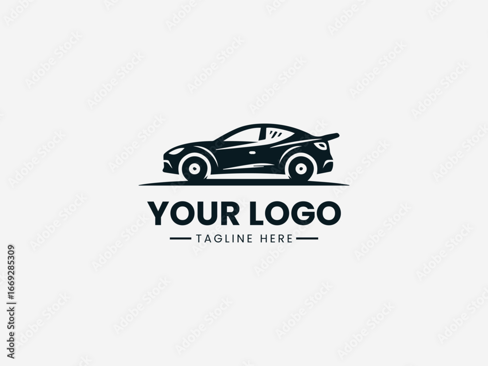 Fototapeta premium Modern automotive emblem with sleek vehicle silhouette and dynamic motion lines
