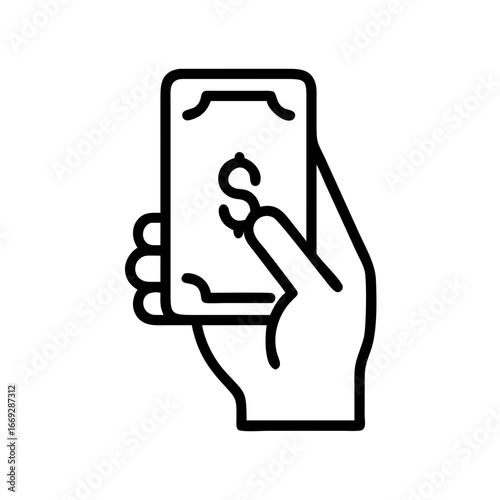Hand With Mobile And Dollar Icon for Web and Graphic Design