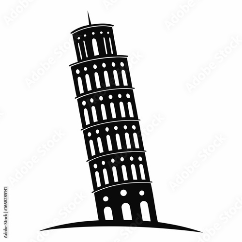 Leaning tower of pisa vector illustration, italian landmark silhouette, famous architecture in tuscany italy