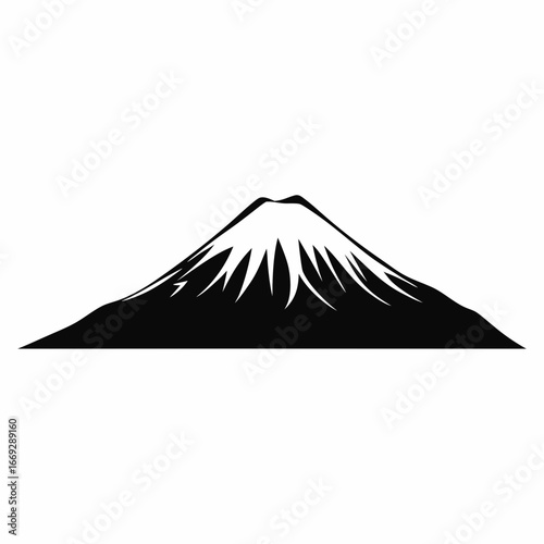 Black and white mount fuji vector illustration japanese volcano travel landmark nature scenic silhouette design icon