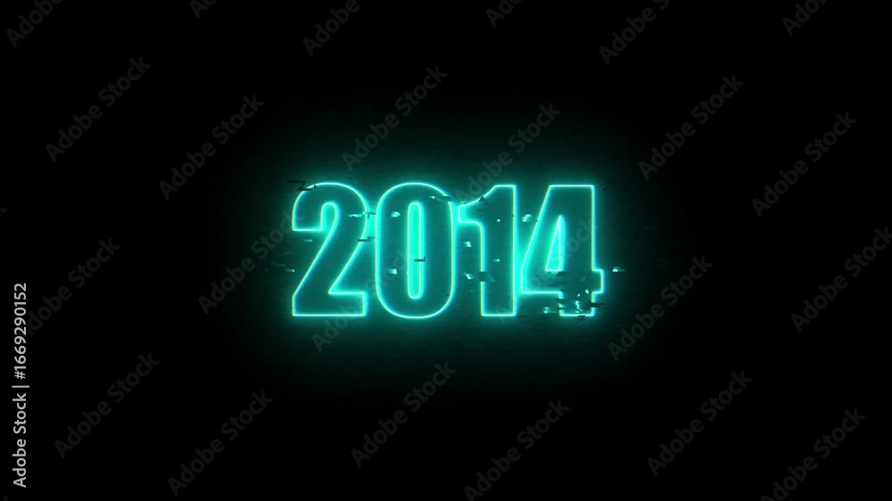 2014 Neon Sign, Vibrant Blue Glow Against Dark Jahreswechsel, Schrift mit Neonschein 4k video Background animation