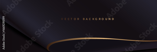 black and gold cloth background.Luxury backdrop with wave strip in dark style.