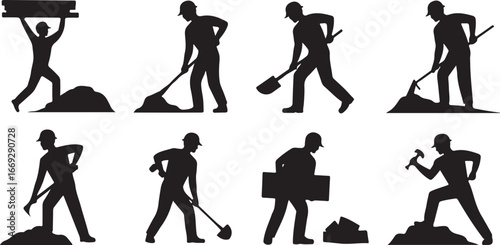 Vector Construction Worker Silhouettes – Laborer Poses Collection