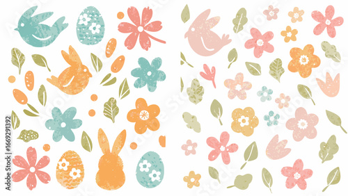 Wallpaper Mural Easter spring collection of cute birds bunnies flowers and eggs Torontodigital.ca