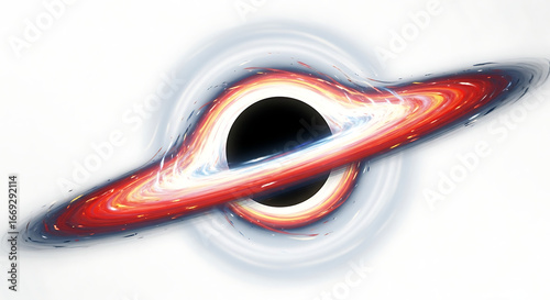 Illustration of a black hole with a glowing accretion disk against a white background space phenomenon
