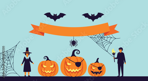 Spooky Halloween night scene with pumpkins and bats makes for a festive seasonal celebration