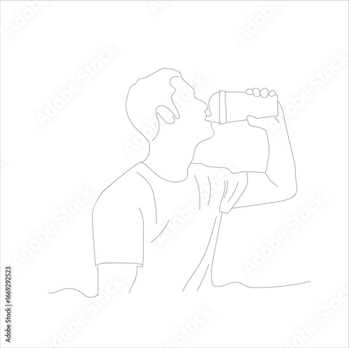 man drinking water.  Young man athlete standing and drinking water after training in gym and feeling energetic. 