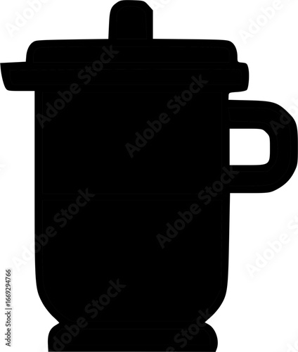 Simple black silhouette of a lidded mug with a handle, ideal for hot beverages.