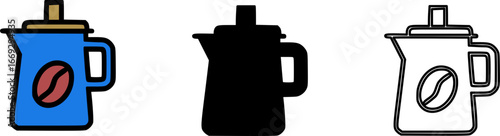 Simple vector icon of a coffee pot, carafe, or jug with a coffee bean logo.