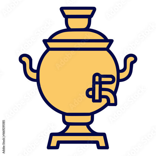 russian samovar interior flat color vector illustration template design