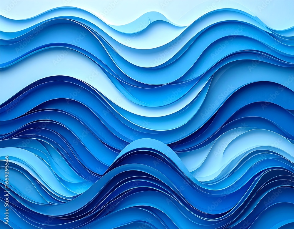 Fototapeta premium Abstract Blue Wave Paper Art Design