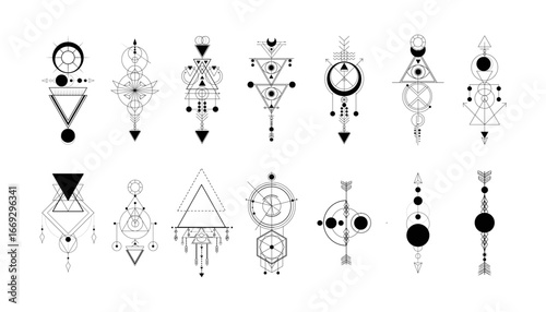 Sacred Geometry Vector Symbols – Mystic Line Art Tattoo Elements