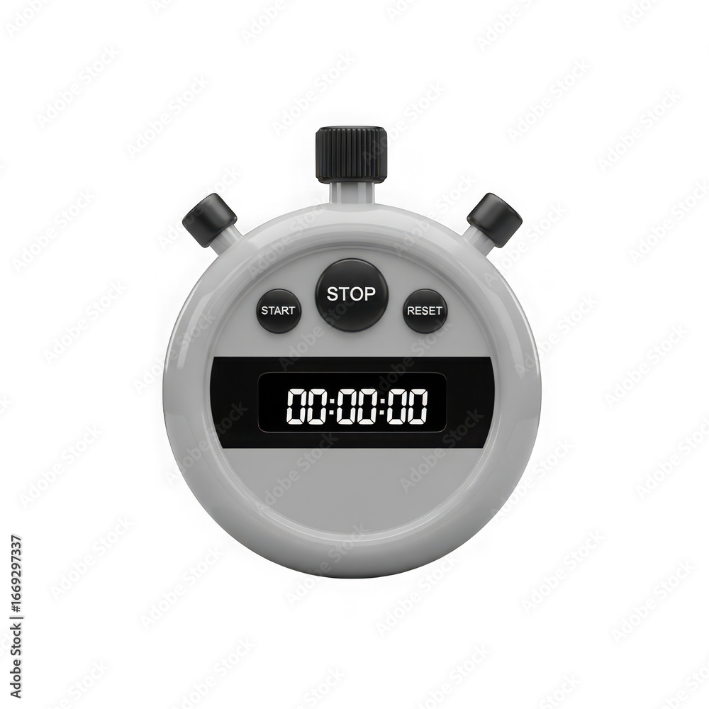 Obraz premium 3d icon of a gray stopwatch with digital display isolated on transparent background