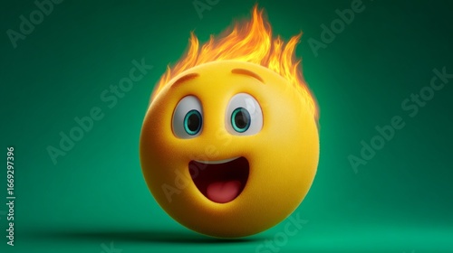 Fiery Enthusiasm: A vibrant emoji radiates passion, its expressive face framed by flickering flames, capturing an infectious energy.