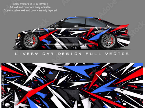  car livery design vector. Graphic abstract stripe racing background designs for wrap