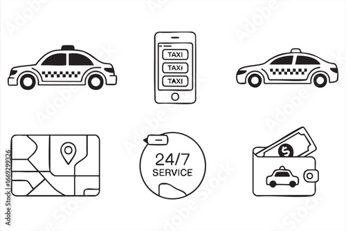Ride Hailing and Taxi Booking Vector Icons Pack for Mobile Apps