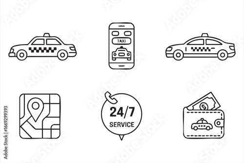 Taxi Service Icons Vector Set for Transportation and Travel Design