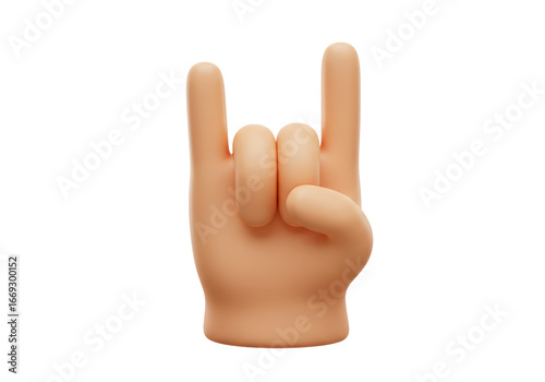Isolated three-dimensional cartoon hand gesture making a rock and roll sign symbol emoji