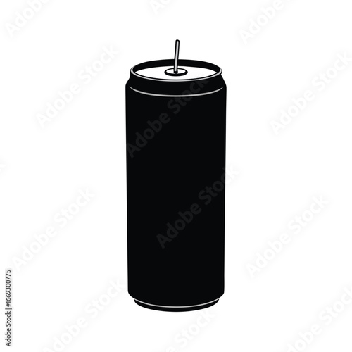 Tall soda can silhouette black and white vector graphic
