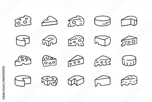 Dairy Food Icons Pack with Gourmet Cheese Vector Outlines