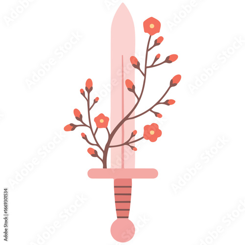 Knights sword in pastel colors romantic illustration vector illustration on white background