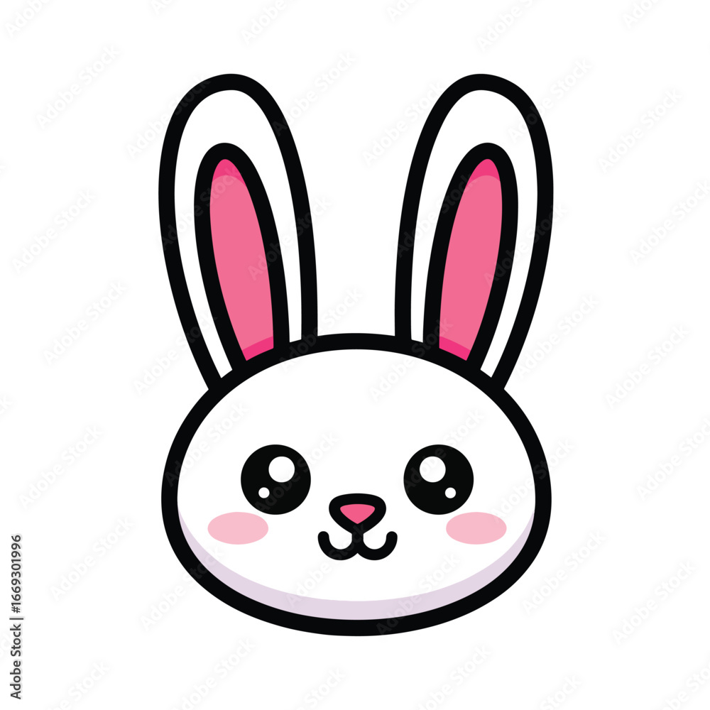 Obraz premium A cute cartoon illustration of a white bunny rabbit with pink inner ears and a sweet expression.