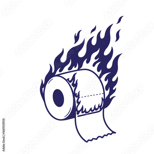 Burning roll of toilet paper symbolizing panic and unrest during supply chain issues