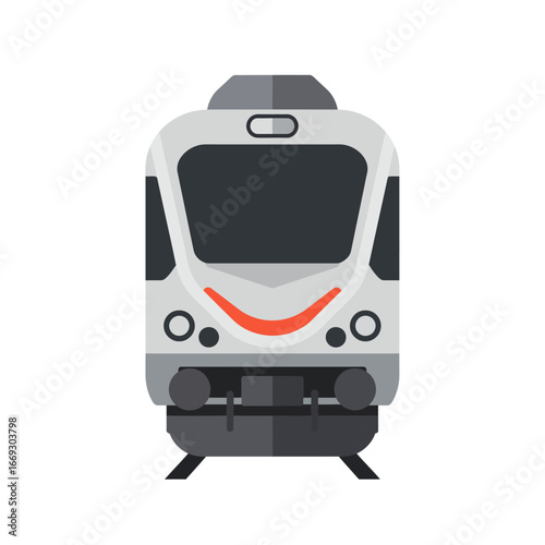 Modern electric train front view vector illustration. Flat design commuter rail or subway vehicle icon isolated on white background