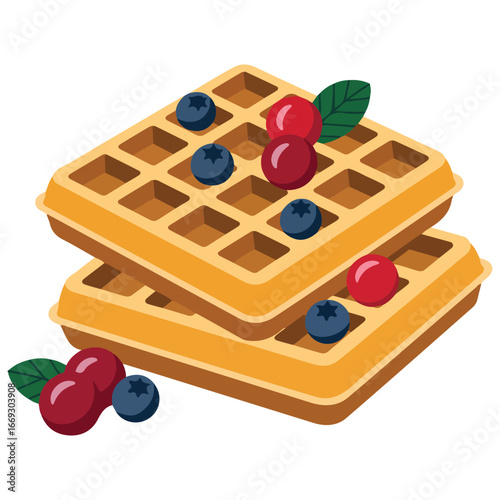 Belgian waffle traditional dessert Brussels vector illustration on white background