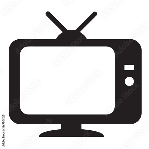 black and white silhouette of a tv icon vector on a white background