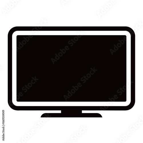 black and white silhouette of a tv icon vector on a white background