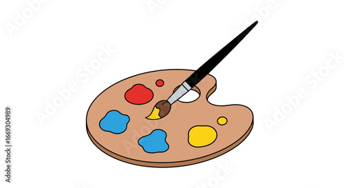 Artistic palette illustration with vibrant colors and paintbrush, suitable for creative projects, educational materials, and design applications.