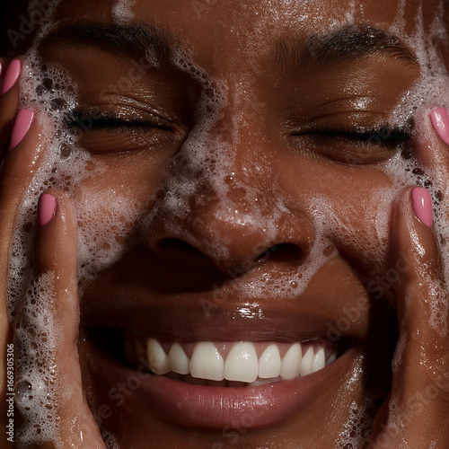 woman washing her face