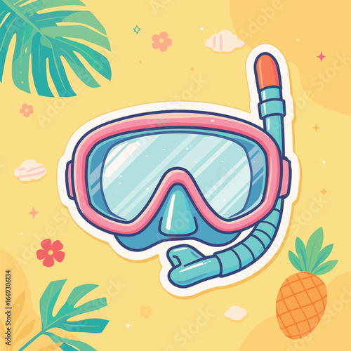 Cute Cartoonish Snorkel Mask Illustration Summer Vacation Beach Activity Sticker