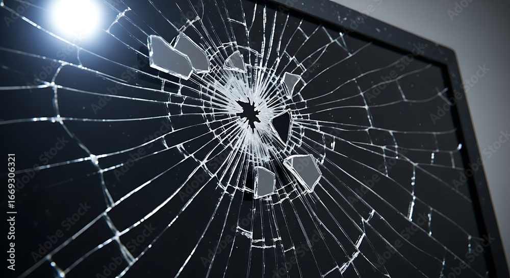 Fototapeta premium Broken Screen Display with Shattered Glass and Damage