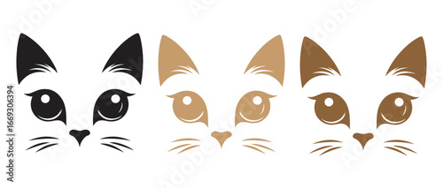Cat Face Icon Set. Black & Brown Variants for Graphic Design