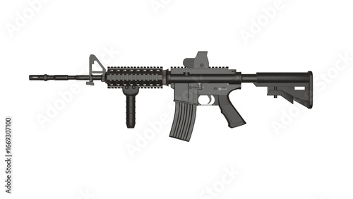 White isolated automatic machine gun illustration with black metal barrel PNG
